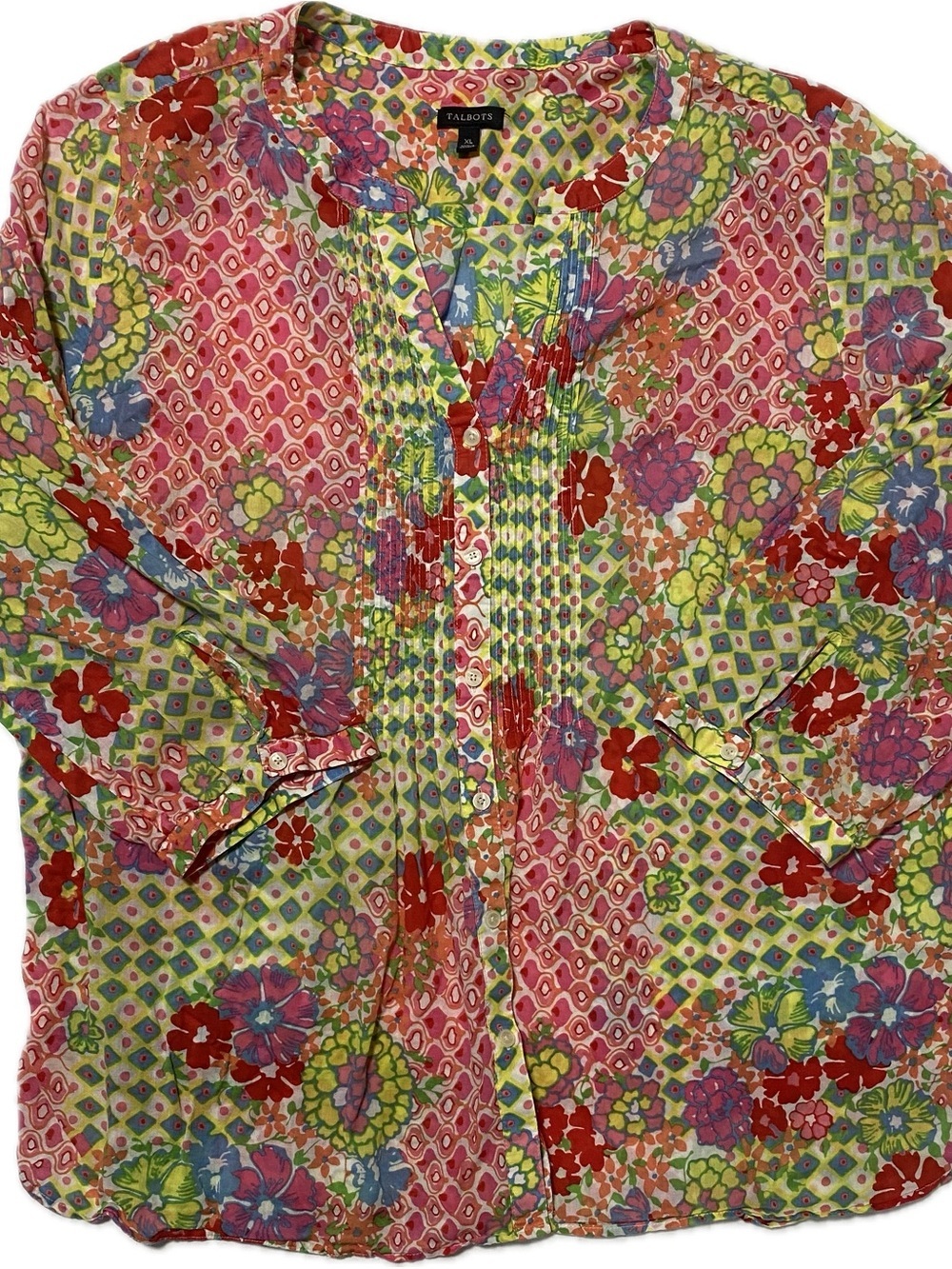 Talbots Multicolor Floral Button-Down Shirt — Red, Green, Blue, Pink